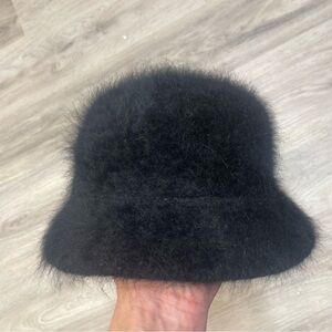 Crown Black Fuzzy Angora fur Bucket Hat